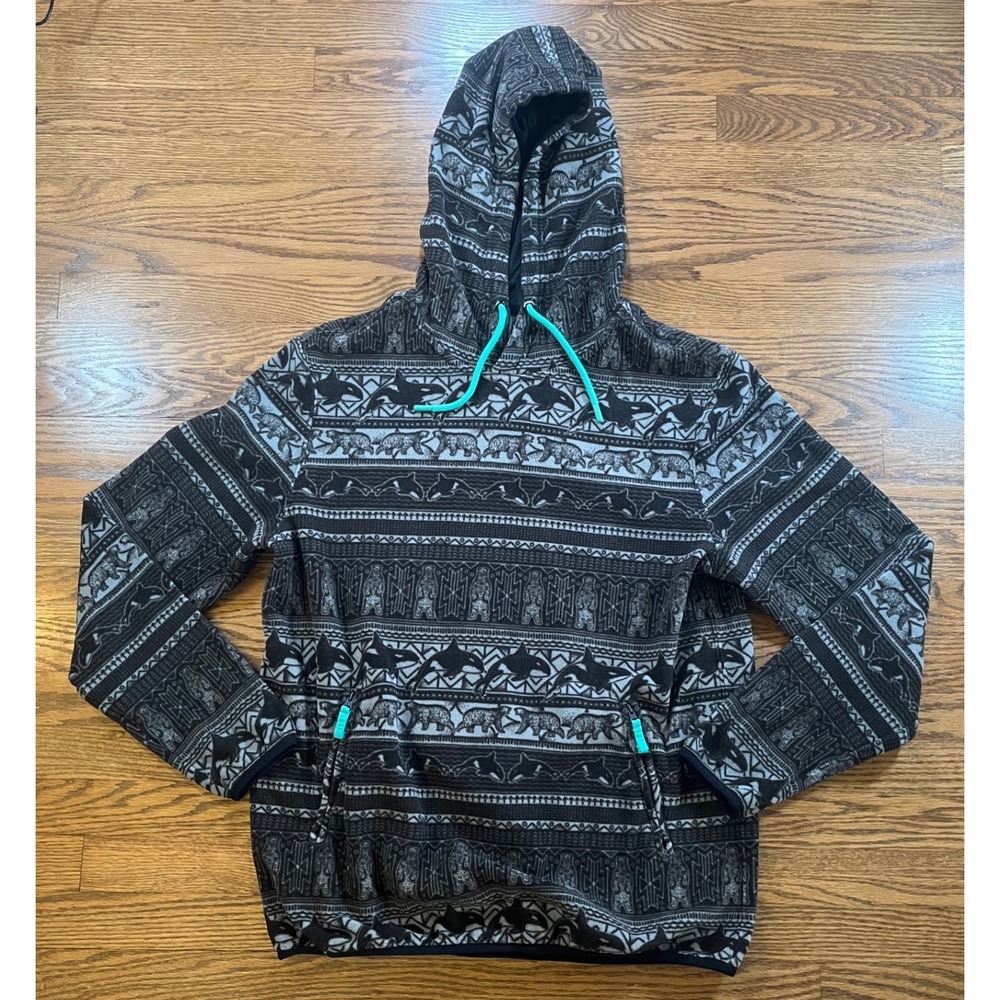Chubbies Mens Fleece Hoodie Large Polar Bear Orca Whale Fair Isle Pullover Grey